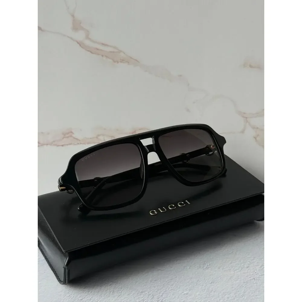NEW Gucci GG2052S Black Gold Horsebit Aviator Sunglasses $515